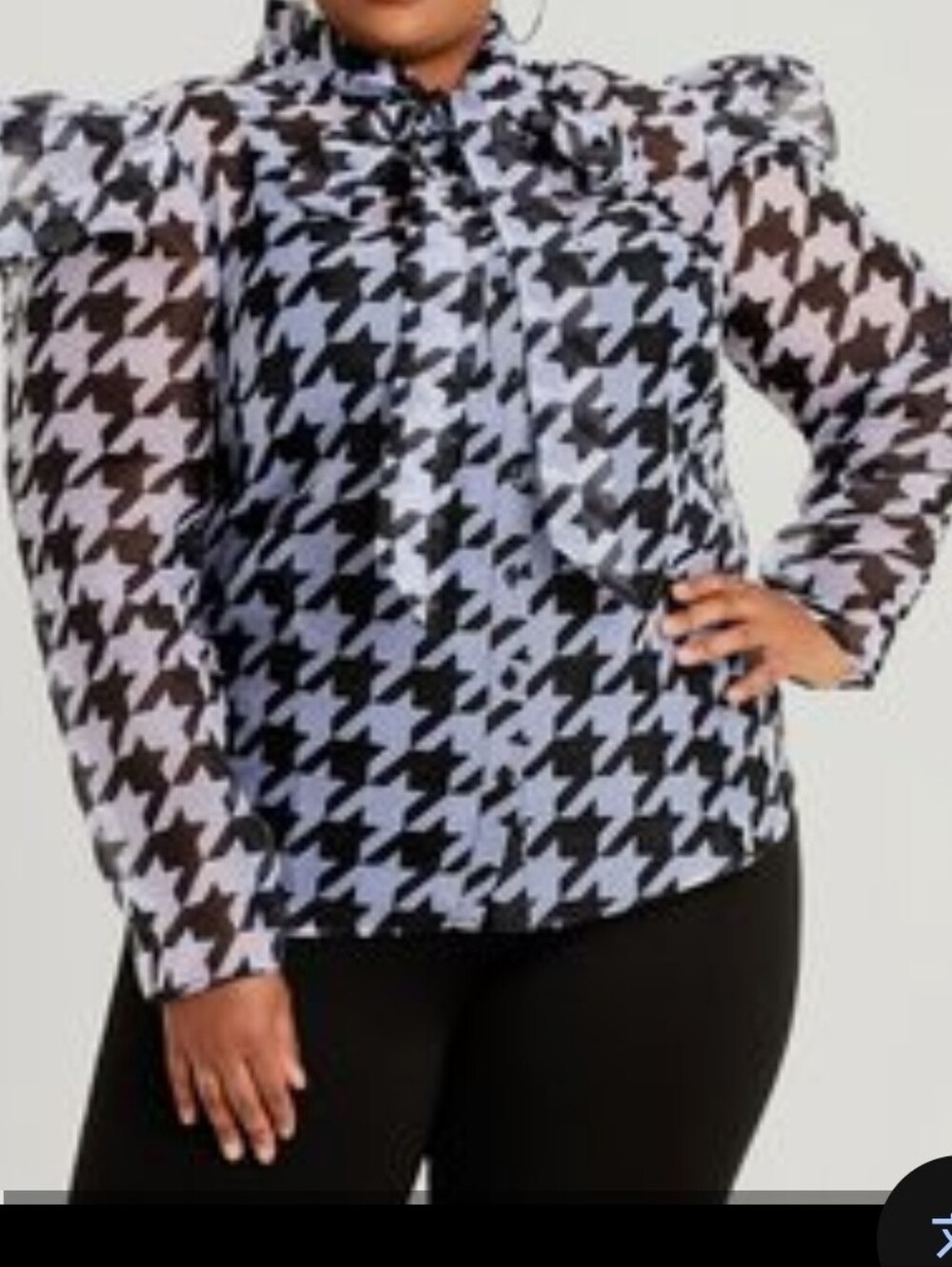 Ashley Stewart Black & White Houndstooth Tie-Neck Blouse - Picture 9 of 9